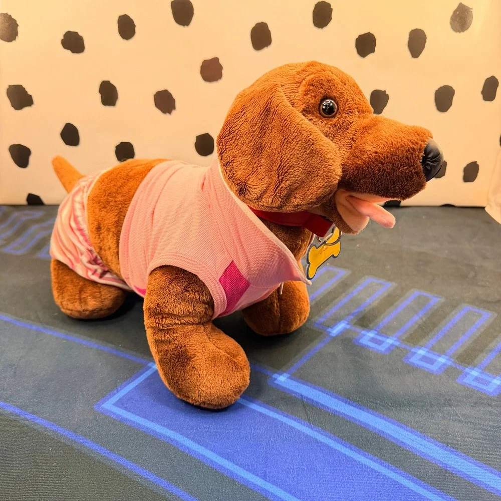 Build-A-Bear Workshop Dachshund Plush Dog Brown Pink Baby Golf Outfit